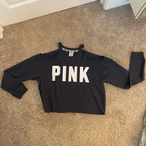 PINK Open Shoulder Cropped Sweatshirt